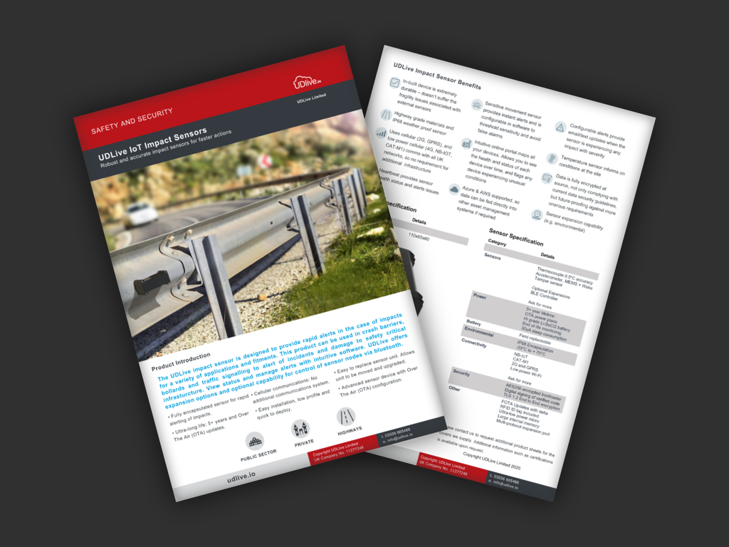 Image of the pages of the UDlive Crash Barrier Sensor datasheet.