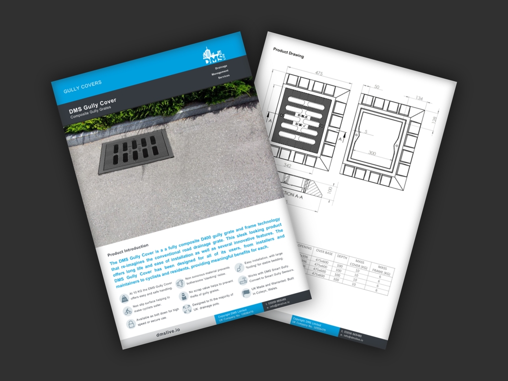 Image of the pages of the UDlive Gully Cover datasheet.