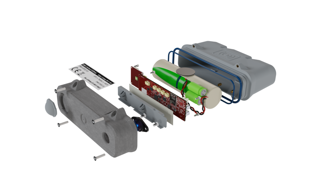 An image of the components of the UDLive Retrofit Drain Sensor.